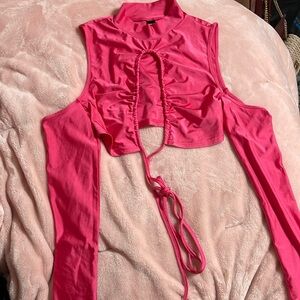 Hot pink cropped cut out long sleeve top. GENTLY WORN!